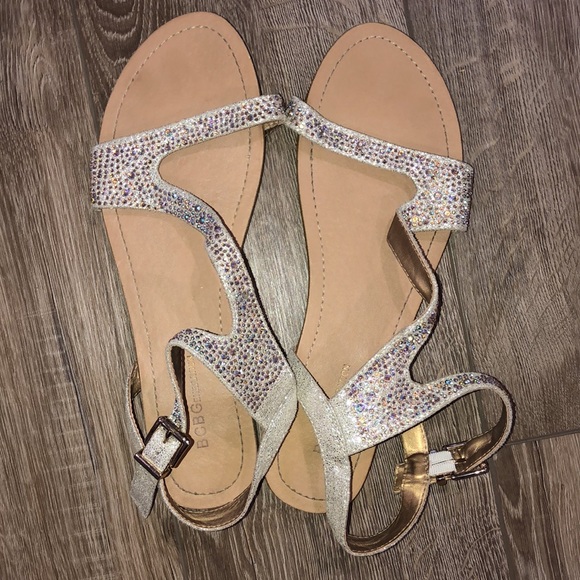 BCBGeneration ‘Bradin 2’ Crystal Studded Platinum Buckle Sandals - Picture 1 of 6
